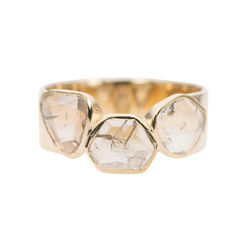 Rose Cut Diamond Slice Wide Band 14K Gold AD1265 Aurora Designer