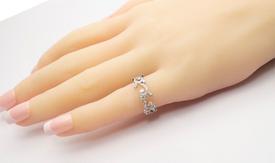 Diamond Scroll Design 18K White Gold Full Eternity Wedding Band AD1277 Aurora Designer