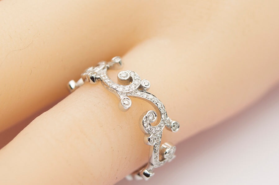 Diamond Scroll Design 18K White Gold Full Eternity Wedding Band AD1277 Aurora Designer