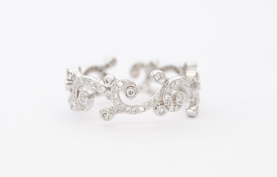 Diamond Scroll Design 18K White Gold Full Eternity Wedding Band AD1277 Aurora Designer