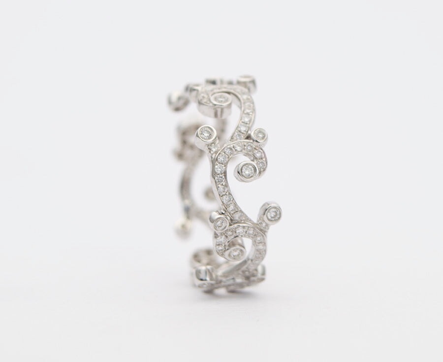 Diamond Scroll Design 18K White Gold Full Eternity Wedding Band AD1277 Aurora Designer