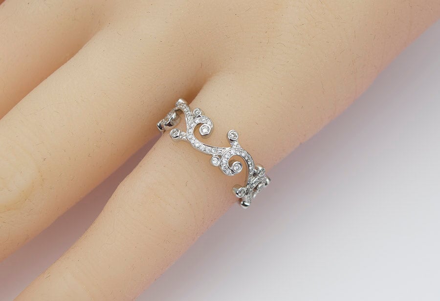 Diamond Scroll Design 18K White Gold Full Eternity Wedding Band AD1277 Aurora Designer