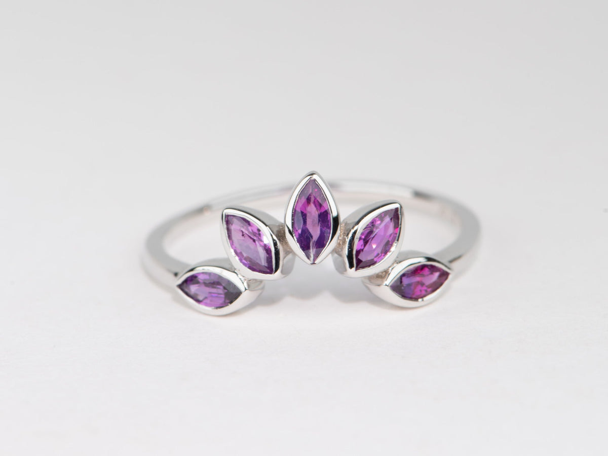Marquise Pink Purple Sapphire 14K Gold Wedding Band Bicolor Curve Crown Ring AD1279 Aurora Designer