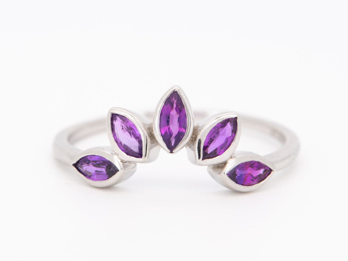 Marquise Pink Purple Sapphire 14K Gold Wedding Band Bicolor Curve Crown Ring AD1279 Aurora Designer