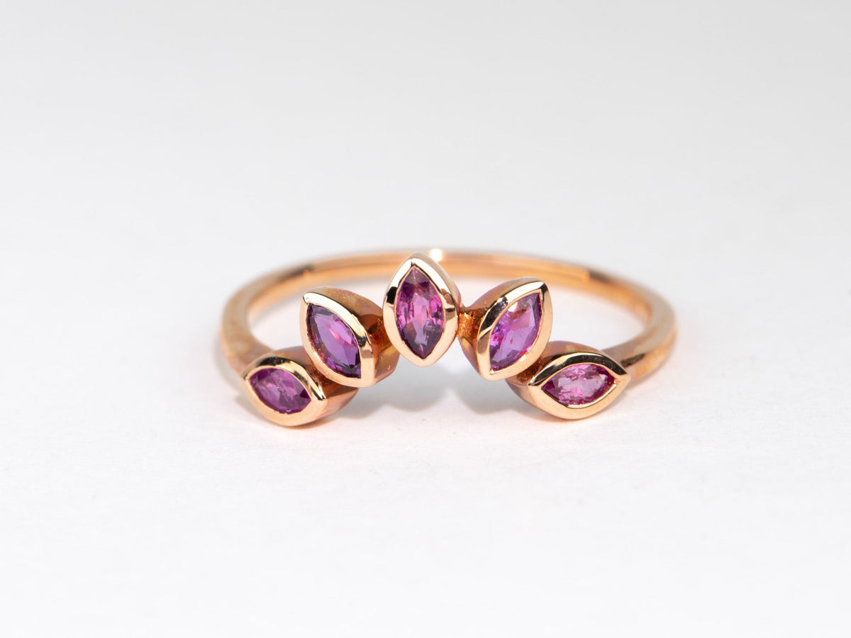 Marquise Pink Purple Sapphire 14K Gold Wedding Band Bicolor Curve Crown Ring AD1279 Aurora Designer