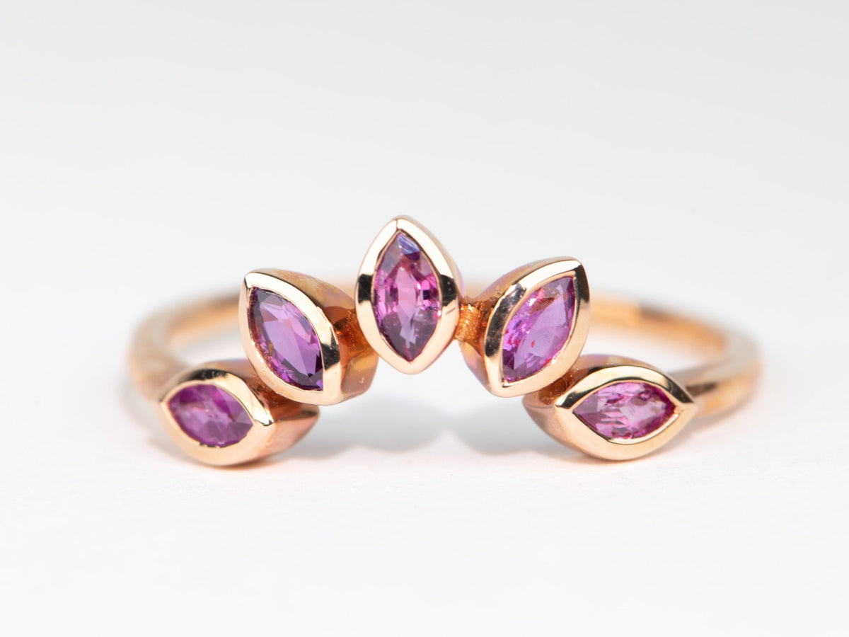 Marquise Pink Purple Sapphire 14K Gold Wedding Band Bicolor Curve Crown Ring AD1279 Aurora Designer