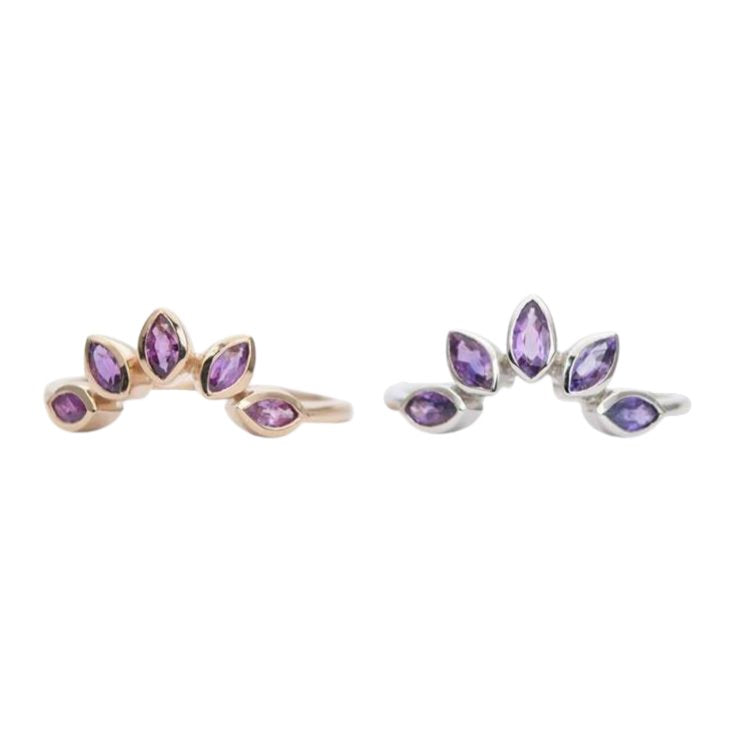 Marquise Pink Purple Sapphire 14K Gold Wedding Band Bicolor Curve Crown Ring AD1279 Aurora Designer