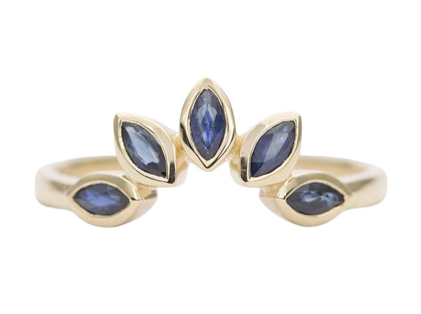Marquise Blue Sapphire 14K Gold Wedding Band Curve Crown Ring AD1279BL Aurora Designer