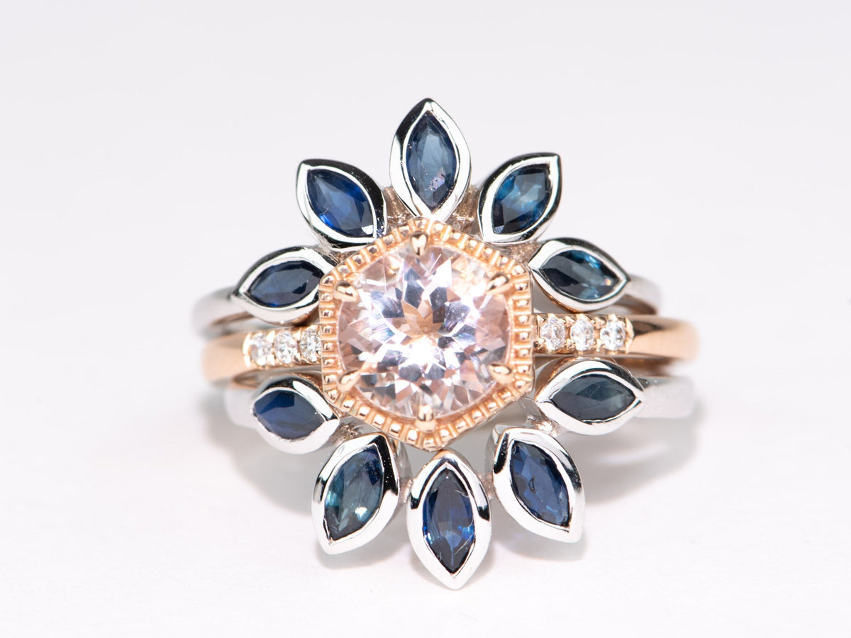 Marquise Pink Purple Sapphire 14K Gold Wedding Band Bicolor Curve Crown Ring AD1279 Aurora Designer