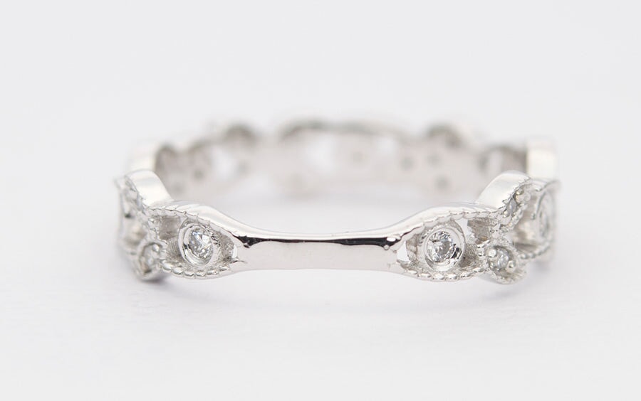 Vintage Diamond Ring with Milgrain Details 18K White Gold AD1296 Aurora Designer