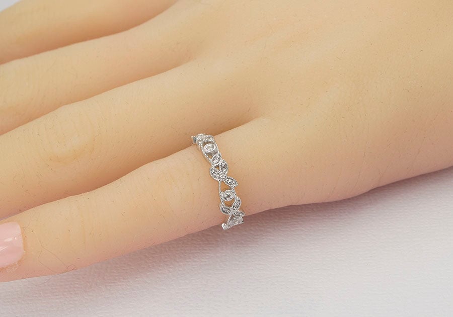 Vintage Diamond Ring with Milgrain Details 18K White Gold AD1296 Aurora Designer