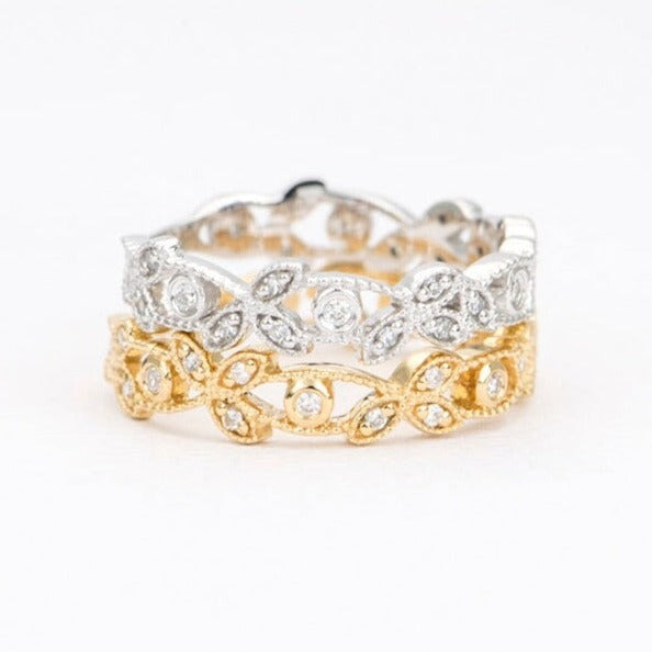 Vintage Diamond Ring with Milgrain Details 18K White Gold AD1296 Aurora Designer