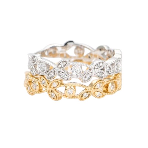 Vintage Diamond Ring with Milgrain Details 18K White Gold AD1296 Aurora Designer