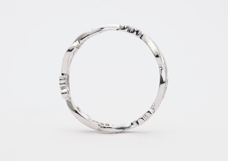 Diamond Milgrain Scroll-Like Vine Ring 18K White Gold Full Eternity AD1297 Aurora Designer