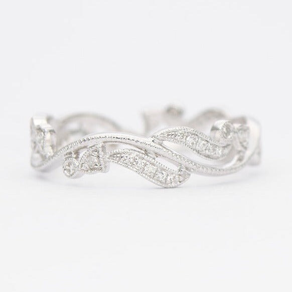 Diamond Milgrain Scroll-Like Vine Ring 18K White Gold Full Eternity AD1297 Aurora Designer