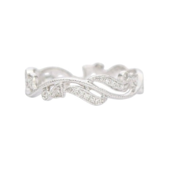 Diamond Milgrain Scroll-Like Vine Ring 18K White Gold Full Eternity AD1297 Aurora Designer