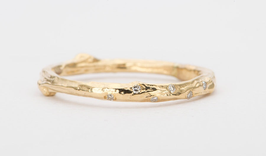 Diamond Sprinkle Twig Tree Branch Casted 14K Gold Ring Wedding Band with Diamonds AD1333 Aurora Designer