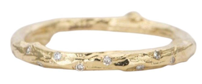 Diamond Sprinkle Twig Tree Branch Casted 14K Gold Ring Wedding Band with Diamonds AD1333 Aurora Designer