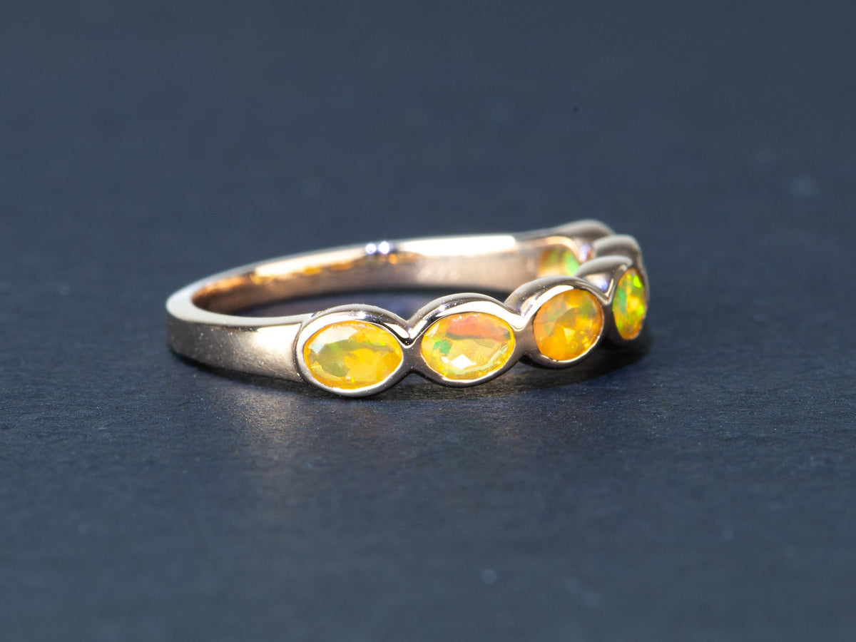 Oval Ethiopian Opal Milgrain Bezel Set Wedding Band 14K Gold AD1796 Aurora Designer