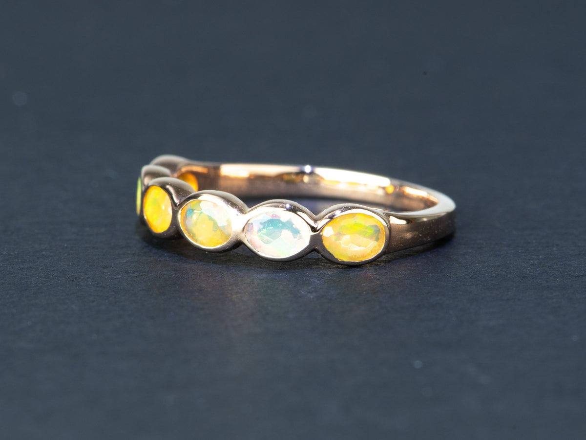 Oval Ethiopian Opal Milgrain Bezel Set Wedding Band 14K Gold AD1796 Aurora Designer