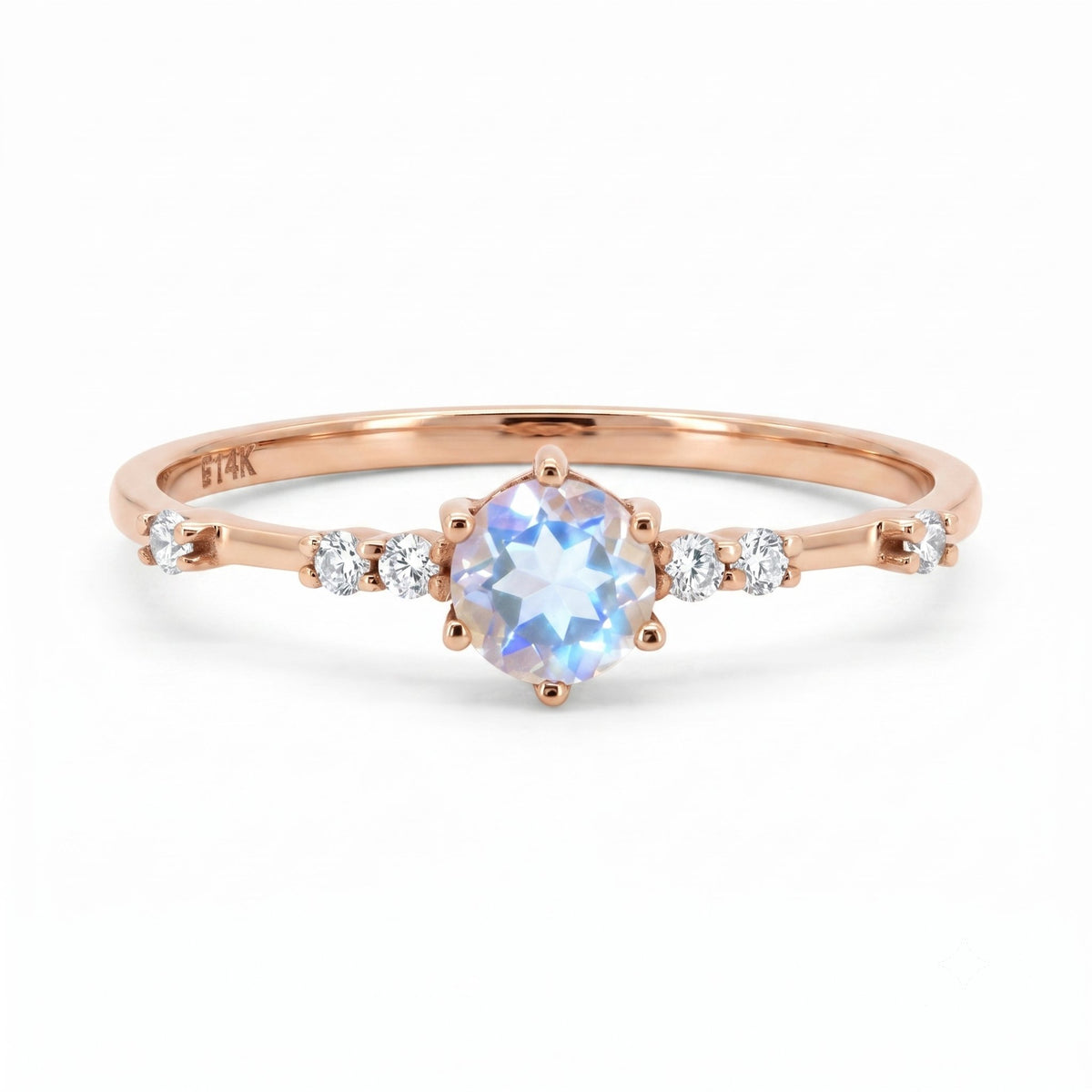 Rainbow Moonstone Engagement Ring with Diamond Cluster on Band 14K Gold AD1377 Closeout