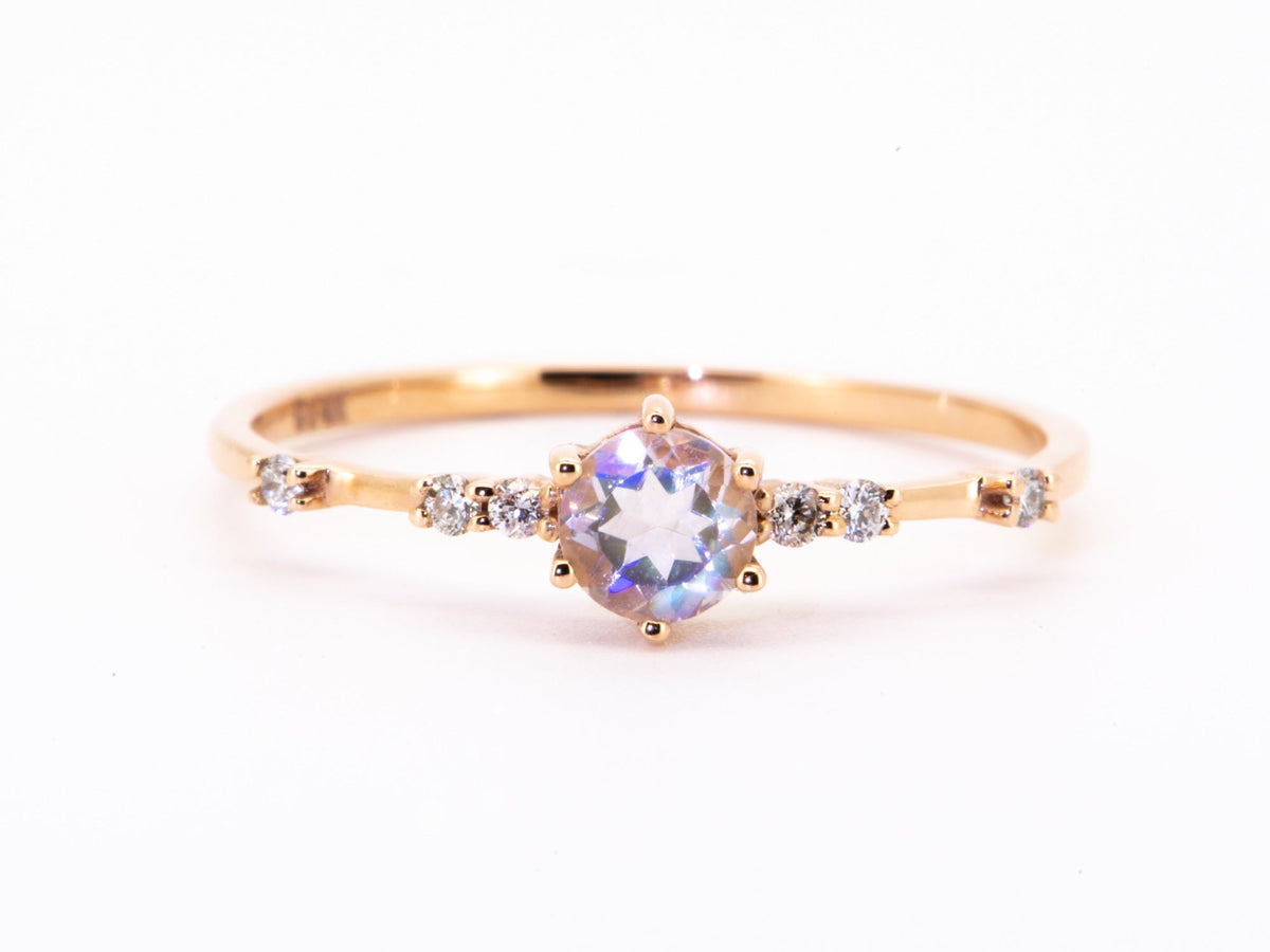 Rainbow Moonstone Engagement Ring with Diamond Cluster on Band 14K Gold AD1377 Closeout