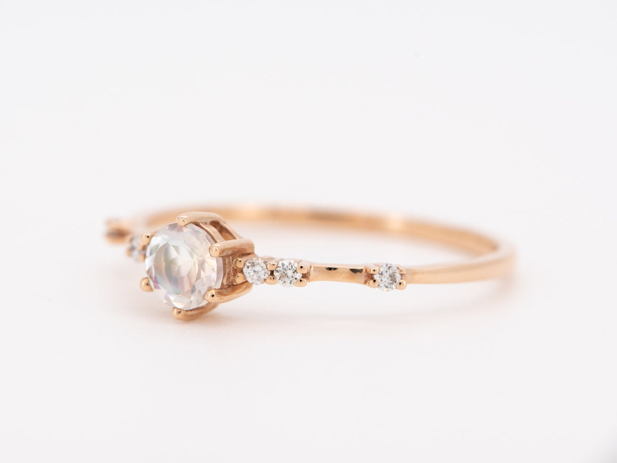 Rainbow Moonstone Engagement Ring with Diamond Cluster on Band 14K Gold AD1377 Closeout