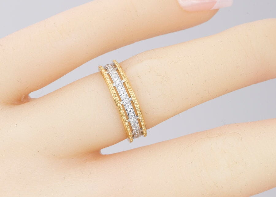 Unique Textured Full Eternity Diamond Pave Band 18K Gold AD1403 Aurora Designer