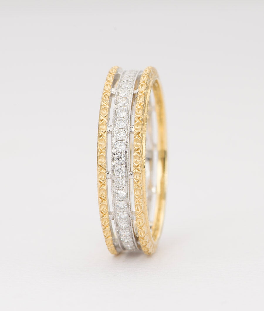 Unique Textured Full Eternity Diamond Pave Band 18K Gold AD1403 Aurora Designer