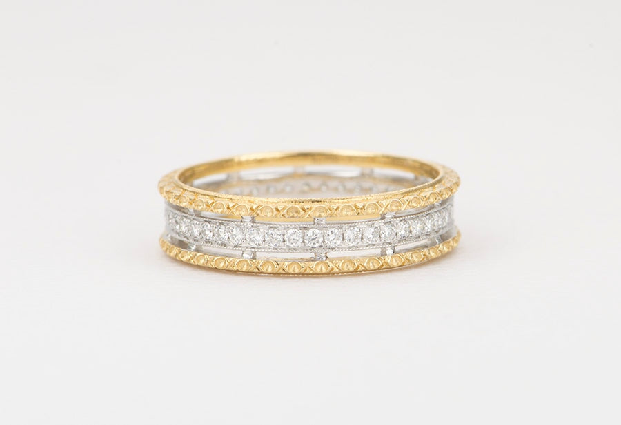 Unique Textured Full Eternity Diamond Pave Band 18K Gold AD1403 Aurora Designer