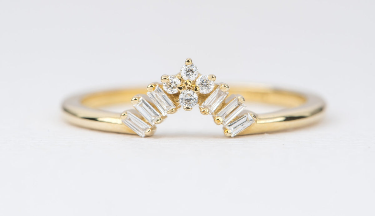 Three Baguette Diamond Crown Wedding Band 14K Gold AD1432 Aurora Designer