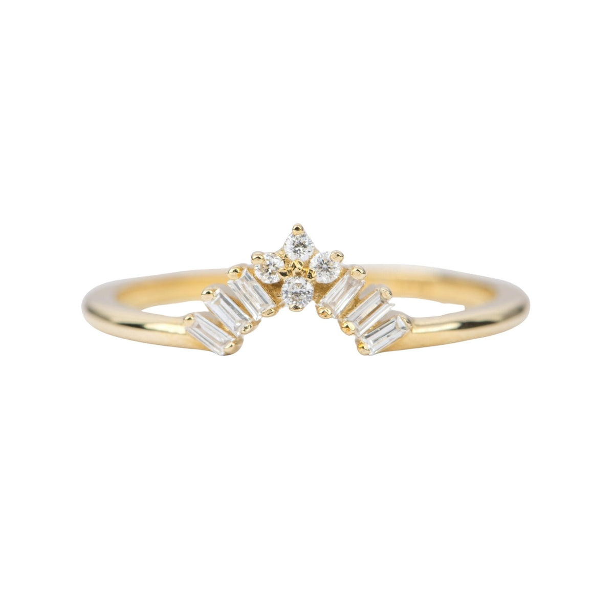 Three Baguette Diamond Crown Wedding Band 14K Gold AD1432 Aurora Designer