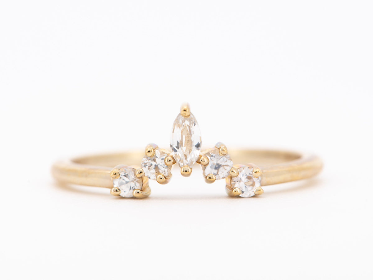 Round &amp; Marquise Shape White Sapphire Crown Ring 14K Gold AD1446 Aurora Designer
