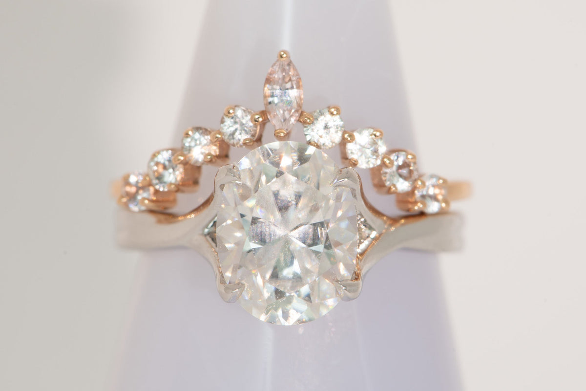 9*7mm Oval Moissanite Engagement Ring 14K Gold 4-Prong Solitaire AD1711 Aurora Designer
