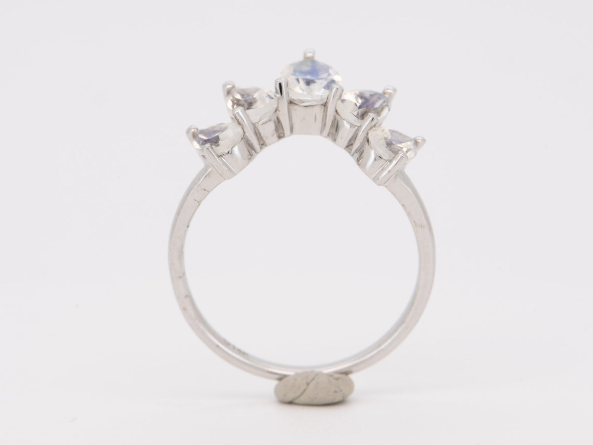 Pear Shape Faceted Rainbow Moonstone Crown Ring 14K Gold Unique Wedding Band AD1456M Closeout