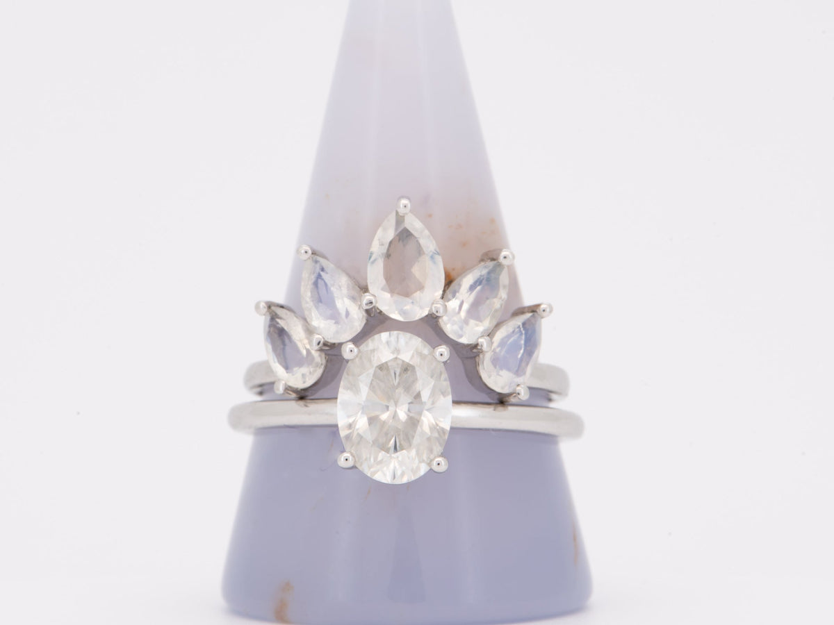 Pear Shape Faceted Rainbow Moonstone Crown Ring 14K Gold Unique Wedding Band AD1456M Aurora Designer