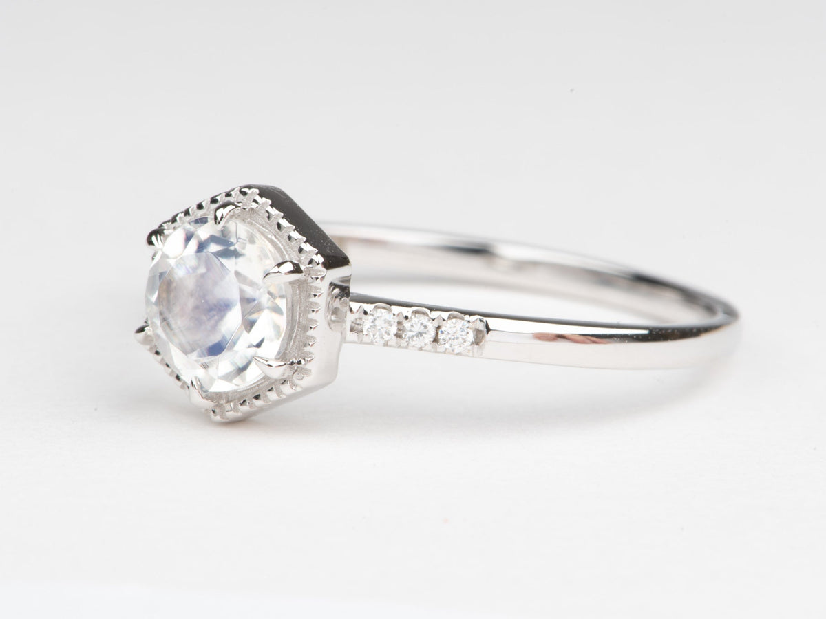 6mm Rainbow Moonstone Engagement Ring 14K White Gold AD1462M Closeout