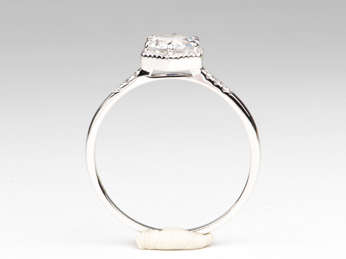 6mm Rainbow Moonstone Engagement Ring 14K White Gold AD1462M Closeout