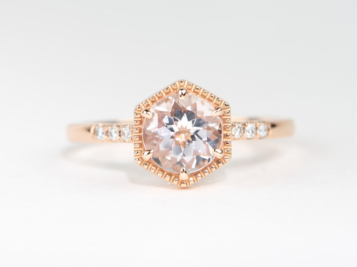 Soft Pink 6.5mm Morganite in Hexagon Setting 14K Rose Gold Engagement Ring AD1462MO Aurora Designer
