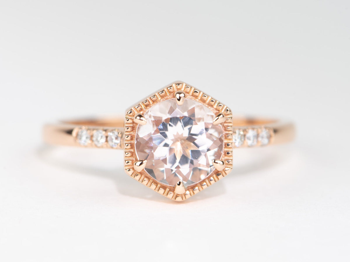 Soft Pink 6.5mm Morganite in Hexagon Setting 14K Rose Gold Engagement Ring AD1462MO Aurora Designer