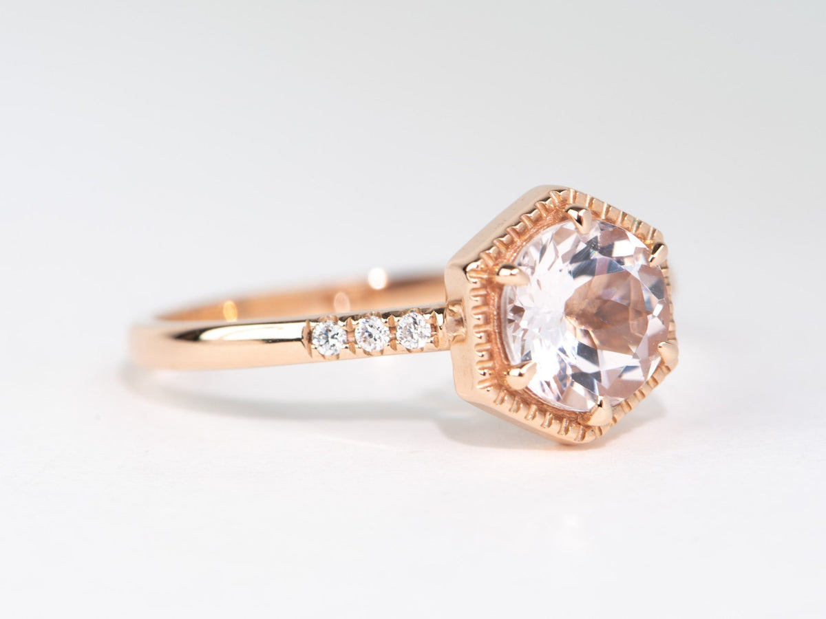 Soft Pink 6.5mm Morganite in Hexagon Setting 14K Rose Gold Engagement Ring AD1462MO Aurora Designer
