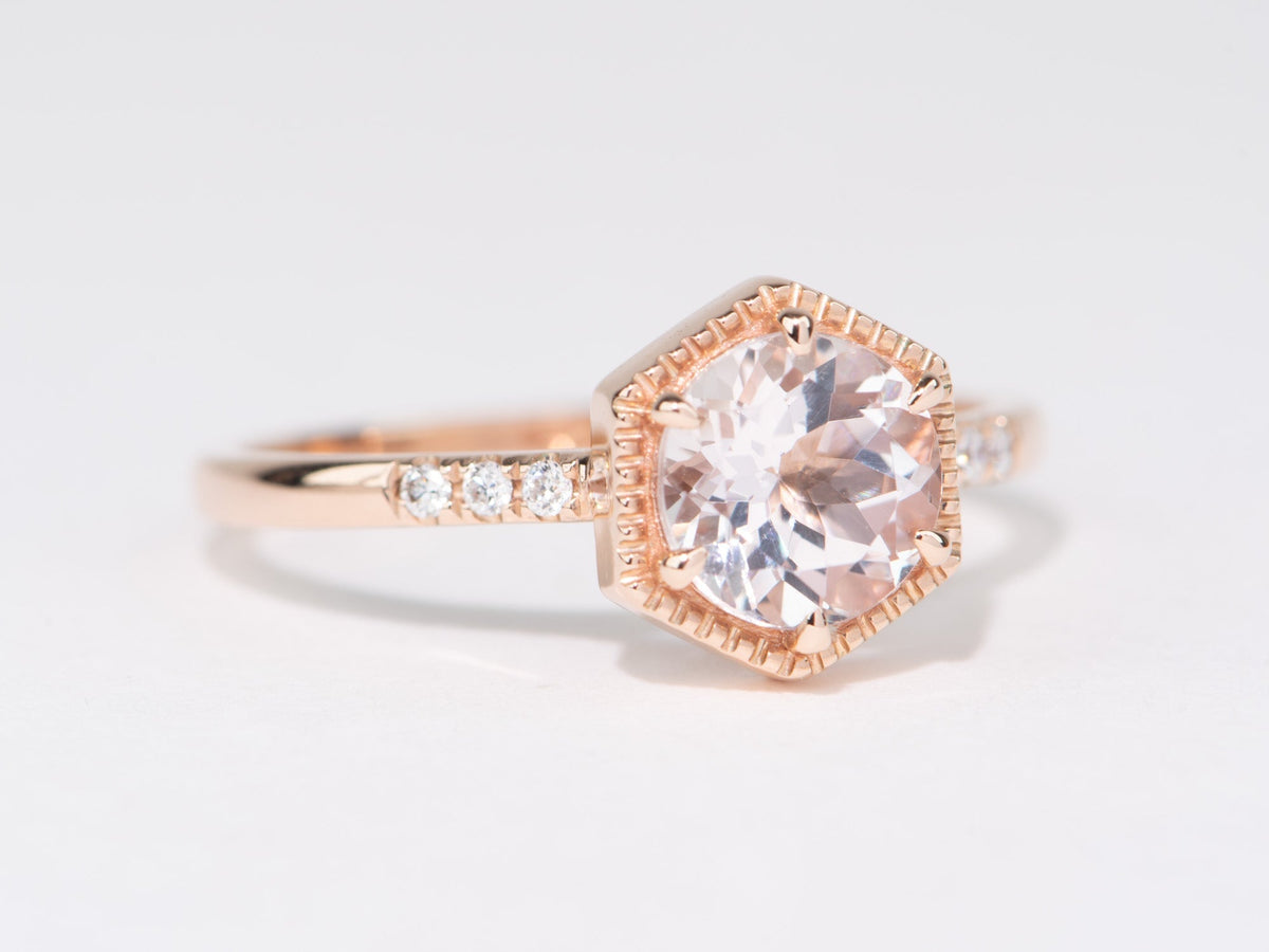 Soft Pink 6.5mm Morganite in Hexagon Setting 14K Rose Gold Engagement Ring AD1462MO Aurora Designer