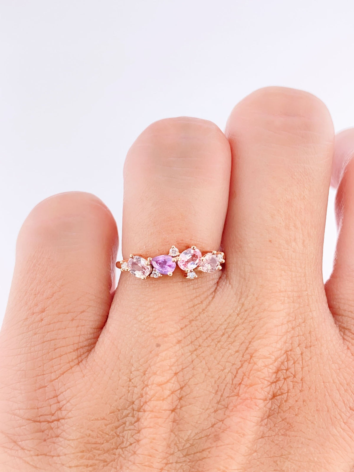 Mixed Pink Peachy Padparadscha Sapphire and Diamond Cluster Ring 14K Rose Gold AD1469PP Closeout