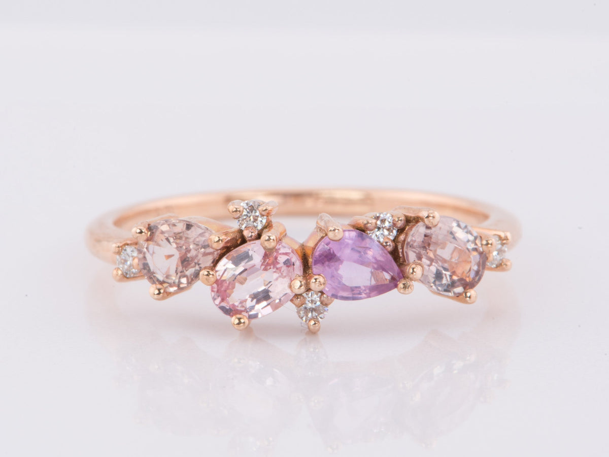 Mixed Pink Peachy Padparadscha Sapphire and Diamond Cluster Ring 14K Rose Gold AD1469PP Closeout