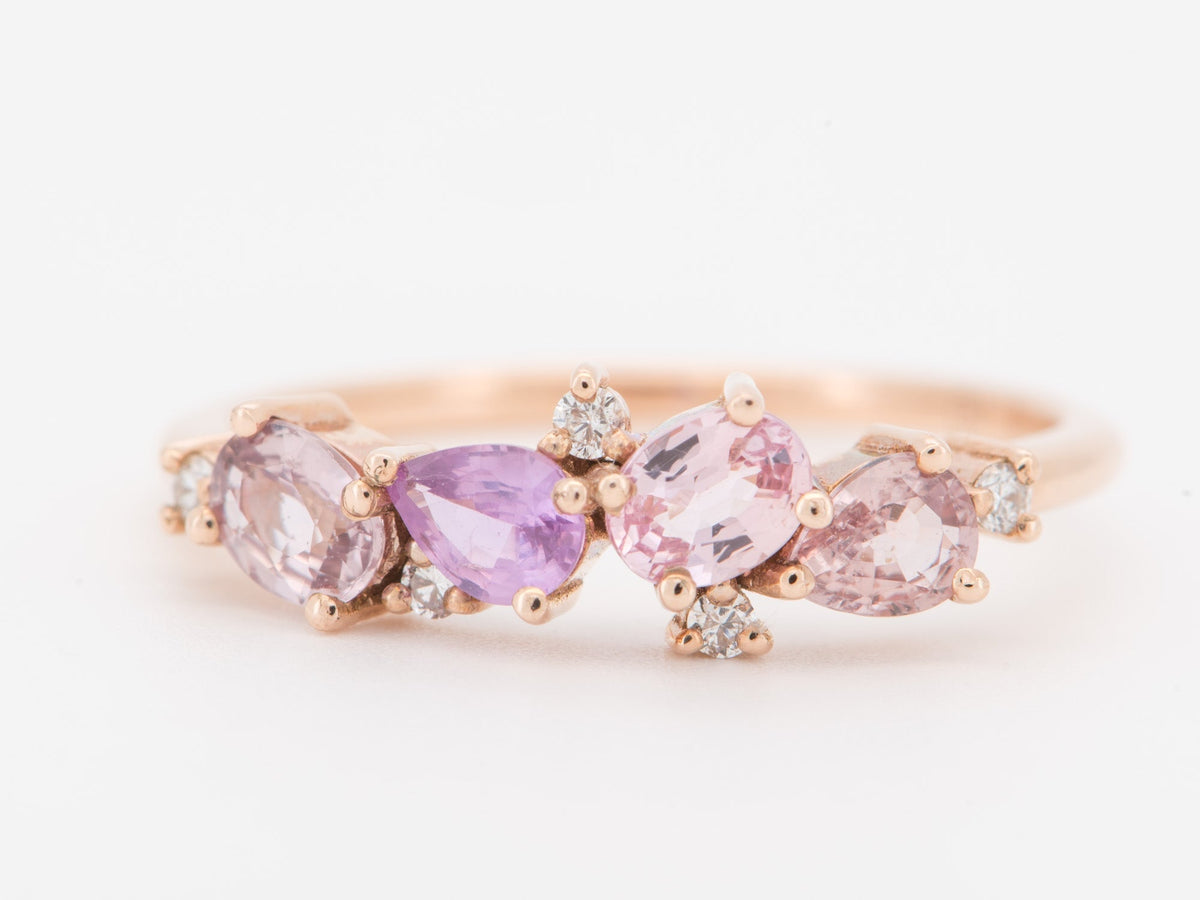 Mixed Pink Peachy Padparadscha Sapphire and Diamond Cluster Ring 14K Rose Gold AD1469PP Closeout