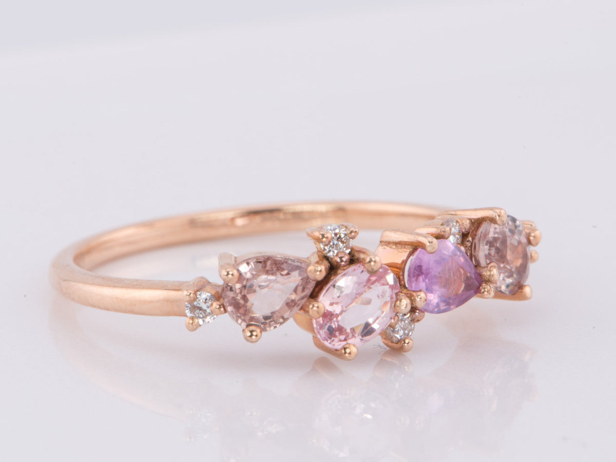 Mixed Pink Peachy Padparadscha Sapphire and Diamond Cluster Ring 14K Rose Gold AD1469PP Closeout