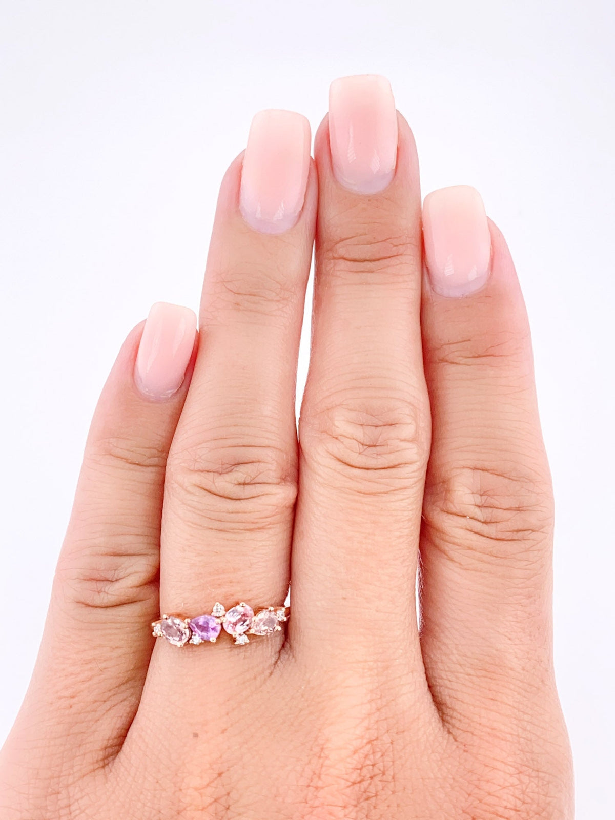 Mixed Pink Peachy Padparadscha Sapphire and Diamond Cluster Ring 14K Rose Gold AD1469PP Closeout