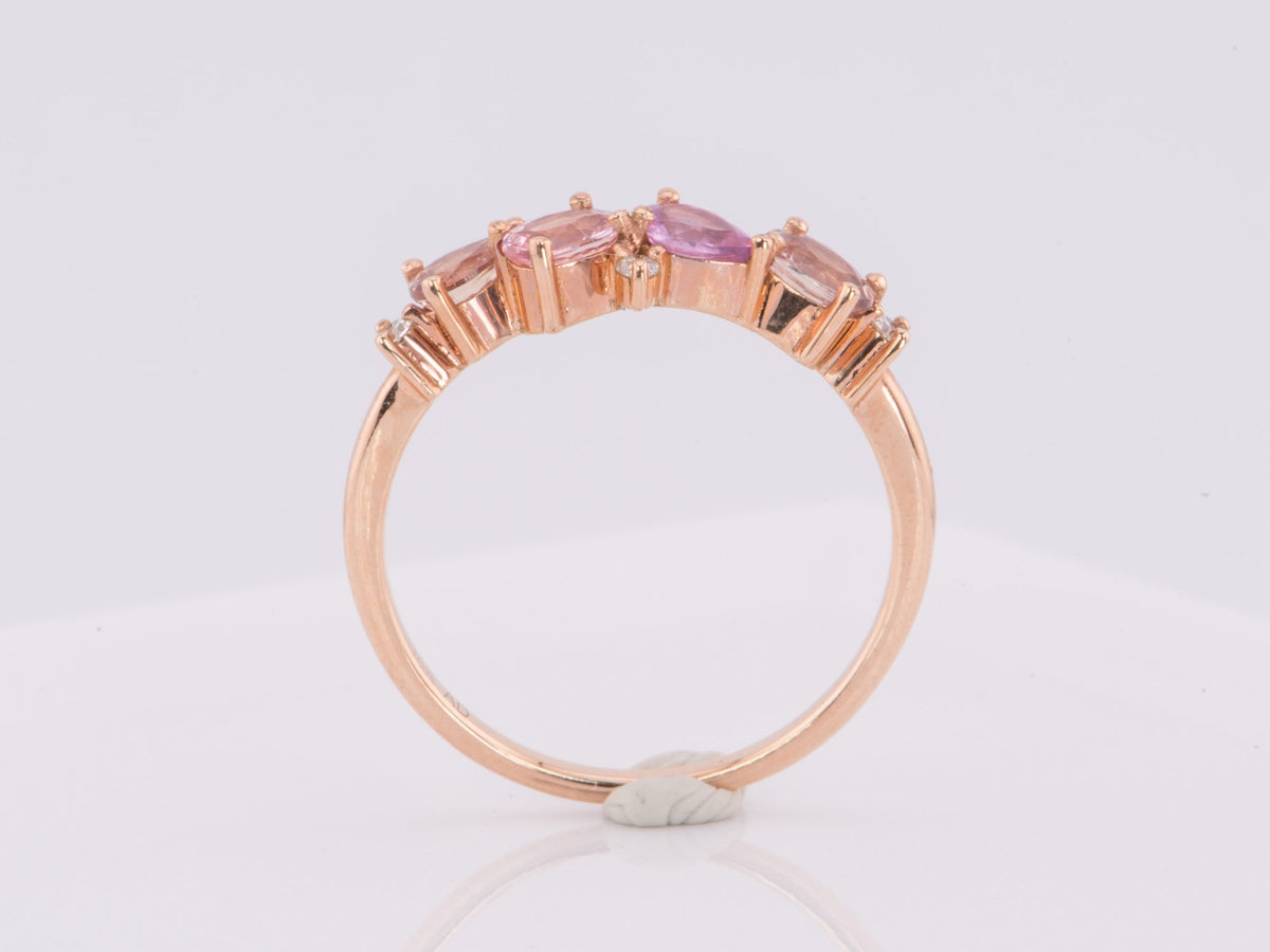 Mixed Pink Peachy Padparadscha Sapphire and Diamond Cluster Ring 14K Rose Gold AD1469PP Closeout