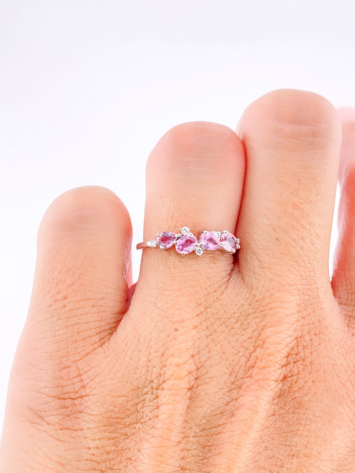 Mixed Pink Sapphire and Diamond Cluster Ring 14K White Gold AD1469PS Closeout