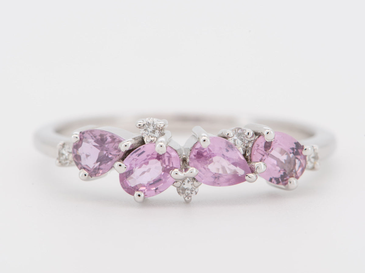 Mixed Pink Sapphire and Diamond Cluster Ring 14K White Gold AD1469PS Closeout